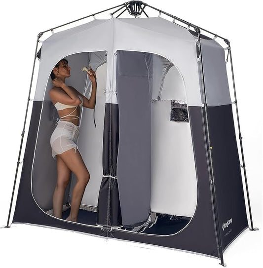 KingCamp Instant Shower Tent, Portable Superior Stable Privacy Shelter, 2 Large Rooms Outdoor Toilet Tent with Floor for Beach, Camping & Hiking, Setup in Under 60s