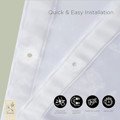 Stitch & Stone Shower Curtain Liner, Premium Lightweight Durable Waterproof 4g PEVA for Bathroom with Weighted Magnets, Standard Size 70" x 72" Frosty 2 Pack