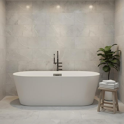Freestanding Bathtub 59 inch Acrylic Soaking Bathtub, Free Standing Tub with Chrome Drain & Overflow, Ergonomic Stand Alone Tub for Small Bathroom or Home Spa