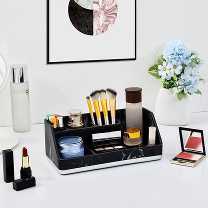 VITVITI Toothbrush Holders for Bathrooms, Bathroom Counter Organizer for Vanity Countertop/Sink, 5 Slots Tooth Brush/Toothpaste Holder Storage, Marble Look Bathroom Accessories, Black Resin