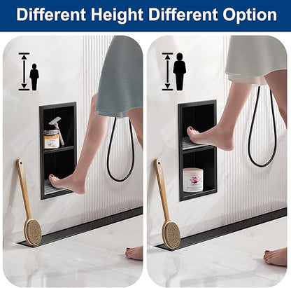 Shower Foot Rest for Shaving Legs, 304 Stainless Steel Footrest Niche with Shaving Holder, Recessed Shower Niche for Shaving Legs, Matte Black, 5.9" X 12.3"