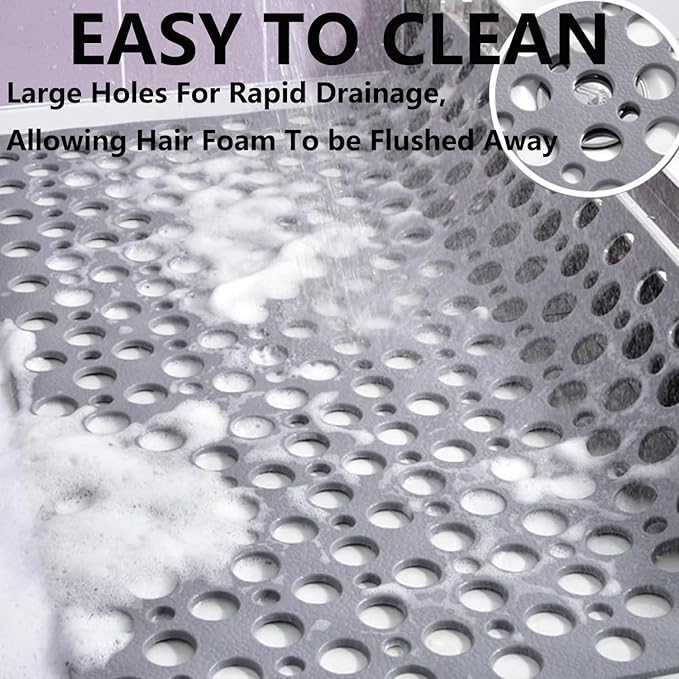 Casa and Beyond Shower Mat,Non Slip Bath Mat and Shower Mat with Suction Cups and Drain Holes,Bathroom Mat Easy to Clean Soft Machine Washable,Bathtub Mat Easy Dry&Cut (Blue,17" x 30"(Rectangular))