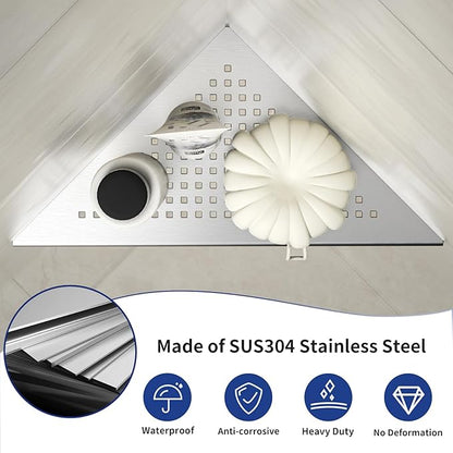 Corner Shower Shelf, 304 Stainless Steel 10" Brushed Recessed Shelf for Bathroom, Grout in Shelf for Tiled Wall