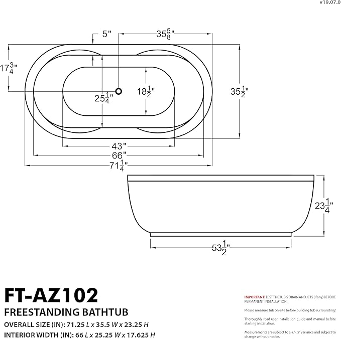 ANZZI Freestanding Tub 36" x 71", Whirlpool and Air Bath Tub in White, Aromatherapy, Whirpool Jetted, 6 ft., Lori Series (FT-AZ102)