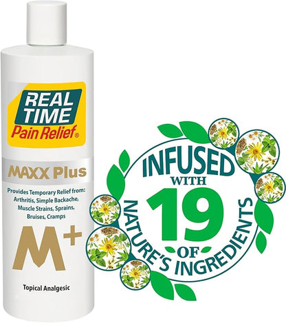 Real Time Pain Relief MAXX Plus - 12oz Bottle | Intensive Formula with 19 Natural Ingredients Including Hemp Seed Oil | Fast-Acting Relief for Muscle Pain, Arthritis, Backaches, and More