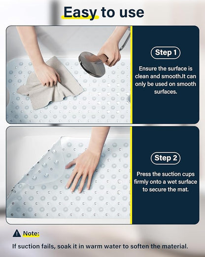 Non Slip Bathtub Mat for Tub & Shower, Machine Washable 40"x16" Anti Slip Bath Mat with 2 Hooks, Soft & Comfortable and Extra Large for Families, Clear