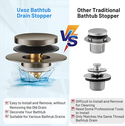 Bathtub Drain Stopper, Uxoz Universal Tub Stopper for Replacing Tip Toe/Trip Lever/Lift&Turn Tub Drain, Bath Tub Drain Stoppers Desiged for 1.5"-1.72" Drain Hole w/3 O-Rings, Brushed Silver