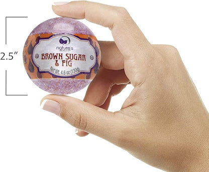 Nature's Beauty Brown Sugar & Fig Bath Bomb Multi-Pack - Natural Hand Crafted, Non-Staining, Luxury Fizzy Spa Bomb, Moisturize Dry Skin, Made w/Orange Extract + Coconut Oil, 4.6 oz (4 Pack)