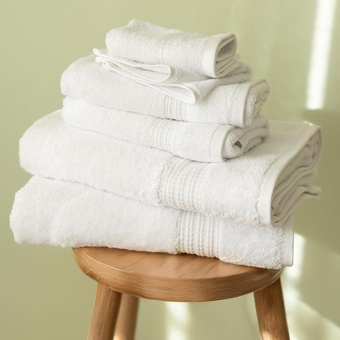 100% Turkish Cotton Towel Set of 6 - Soft, Plush & Super Absorbent - Premium Set with 2 Bath Towels, 2 Hand Towels, and 2 Washcloths - Made in Turkey (White, 6-Piece Towel Set)