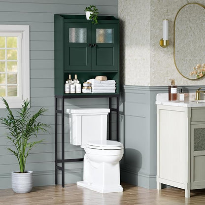 Over The Toilet Storage, Bathroom Over The Toilet Organizer, Above Toilet Storage with Double Doors and Soft Hinges Over Toilet Storage Shelf Over The Toilet Storage Cabinet (Forest Green)