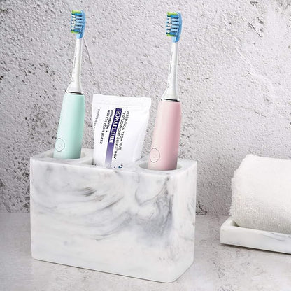 Luxspire Electric Toothbrush Holder, 3 Slots Large Marble Toothbrush Toothpaste Stand, Resin Storage for Bathroom Accessories Vanity Counter Sink Organizer Caddy Marble Style- Ink White