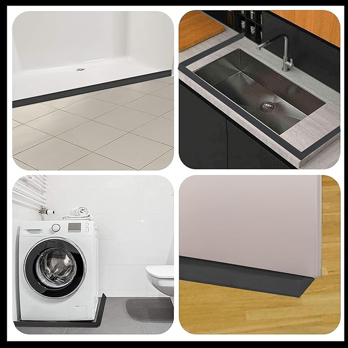 Raycity Shower Threshold Water Dam Barrier,Shower Door and Kitchen Water Strip Dam Shower Guard for Dry And Wet Separation Caulk Seal Strip Edge Trim(67 Inches/Black)