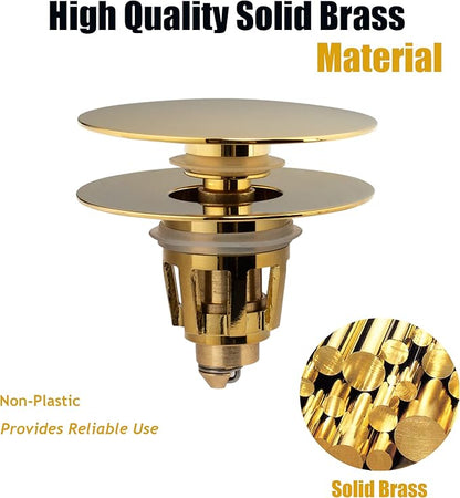 Artiwell Universal Bathroom Sink Drain Stopper, Fits Most Pop-Up Drains for Vessel Sink Lavatory Vanity, Sink Drain Strainer with Detachable Hair Catcher, Tested by Plumber in US (Polished Brass)