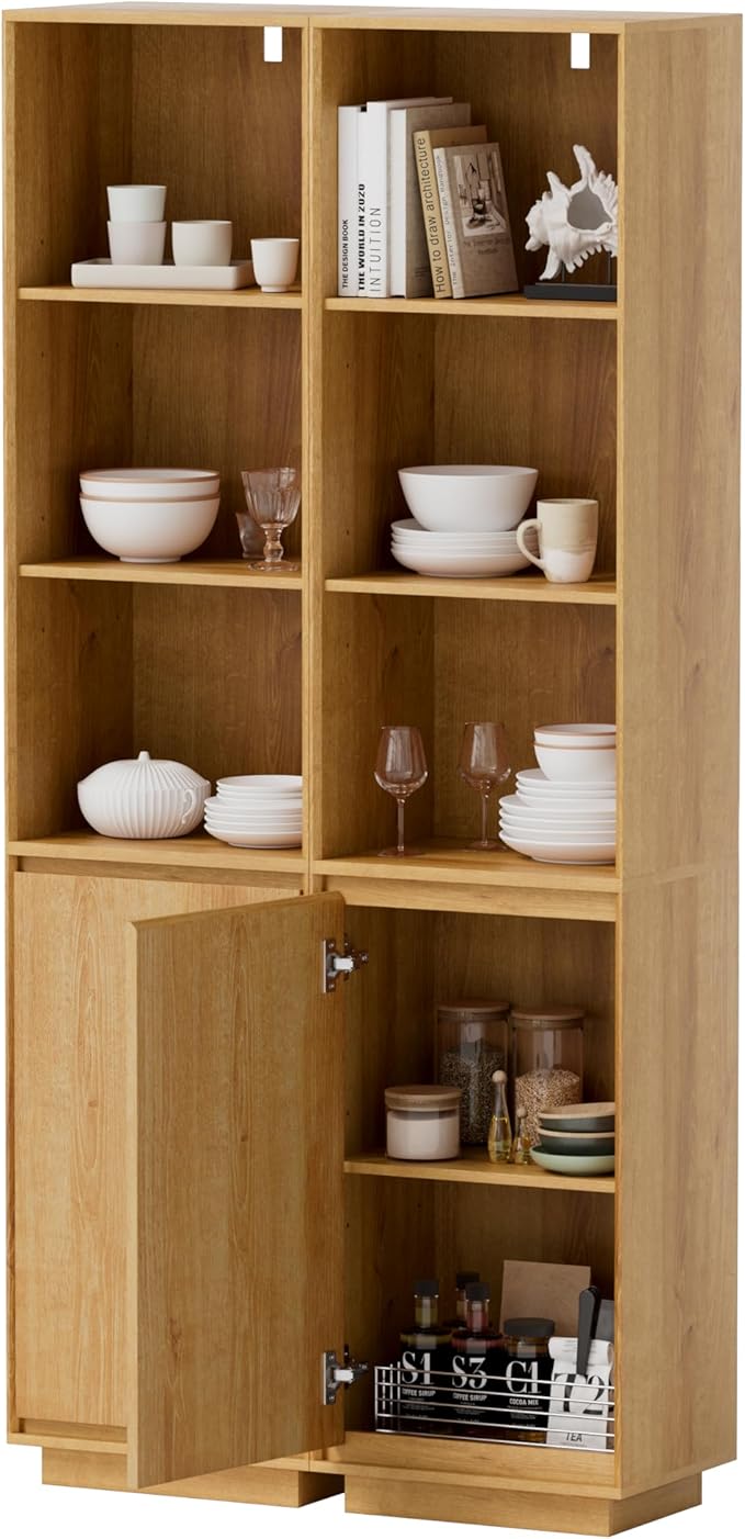 67" Tall Bathroom Cabinets Set of 2 with Adjustable Shelves Modern Narrow Storage Cabinet Slim Freestanding Tower Organizer for Small Spaces, Kitchen, Living Room, Natural Oak