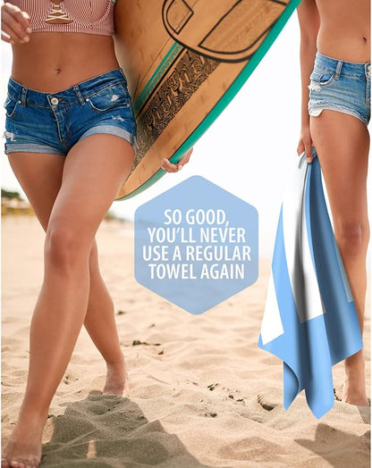 VENTURE 4TH Microfiber Beach Towel: Quick-Dry, Compact, Sand-Free, Absorbent, Sandproof and Lightweight - Perfect for Camping, Beach, and Roadtrips (Sky Blue Stripes Design | 35x78 inches)