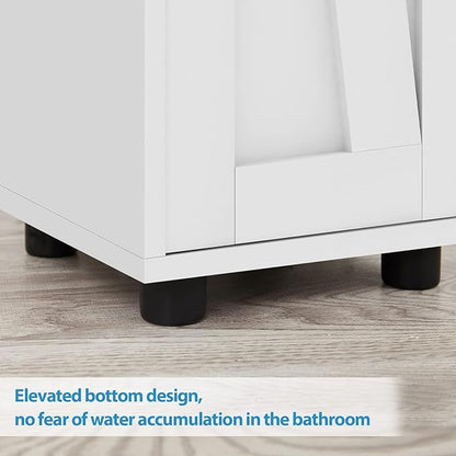 Tall Bathroom Storage Cabinet with Adjustable Shelves, Narrow Storage Cabinet with 2 Doors, Drawer, Toilet Paper Holder, Slim Storage Cabinet for Small Space, Kitchen, Laundry, Entryway, White