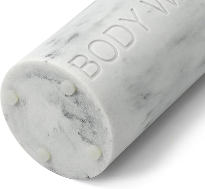Resin White Marbled Body Wash Engraved Bottle Refillable Pump Dispenser, Durable Waterproof Construction for Bath, Shower - Resin White Marble - Matte Black Pump