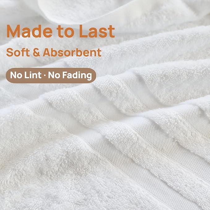 Cotton Bath Towel – Large 30x60 Inches, Soft, Thick & Absorbent Towel for Bathroom, Spa, or Home Use (White, 2 Pack – 30"x60")