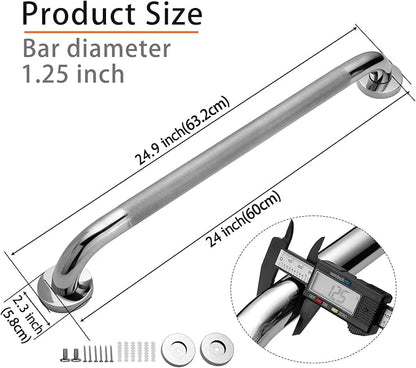 Shower Grab Bar, 2 Pack 24 Inch Bathroom Grab Bar, 1.25" Diameter 304 Stainless Steel Anti-Slip Grab Bars for Bathtubs and Showers, Handicap Shower Grab Bar for Seniors Elderly