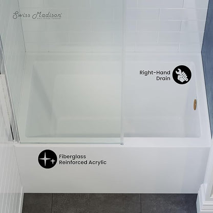 Swiss Madison Well Made Forever Voltaire 48"x32" Acrylic White, Alcove, Right Hand Drain, Apron Bathtub