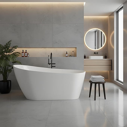 Freestanding Bathtubs 67 inch Acrylic Free Standing Bath Tub, Freestanding Tub with Integrated Overflow, Luxury Soaking Tub for Contemporary Home Spa