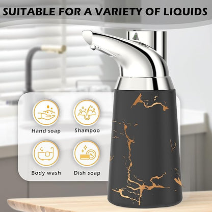 Adjustable Automatic Soap Dispenser Touchless, Ceramic Material，4 Adjustable Levels， Type-c Rechargeable Operated Sensor Liquid Soap Pump，Touch-Free Hand Sanitizer Dispenser (Black Silver)