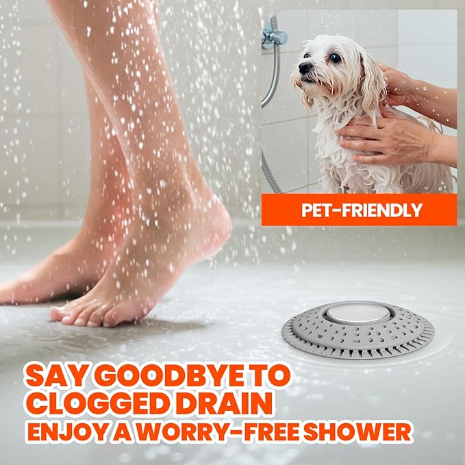 Shower Drain Hair Catcher, Upgraded 2Pack Premium Silicone Drain Protector & Shower Drain Cover for Regular Floor Drains of Shower Room, Bathroom, 304 Stainless Steel, Gray