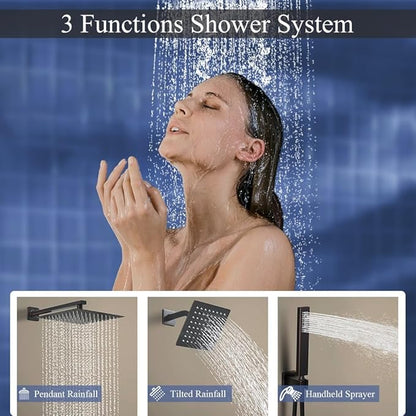 Shower Faucet Set Oil Rubbed Bronze Shower System, Knob Switch Diverter Shower Faucet with High Pressure Handheld Spray, Wall Mount 12 Inch Shower Head with 6 Inch Wall Mount Shower Head