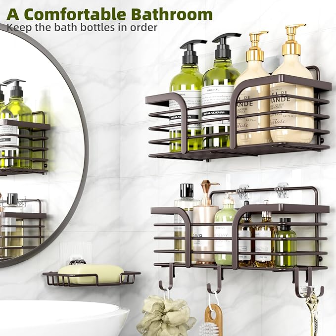 Yougai Shower Caddy 3 Pack, No Drilling Stainless Steel Hanging Shower Organizer Set, Strong Adhesive Shower Organizer for Bathroom Storage, Waterproof & Large Bearing Weight Organizer Shelf