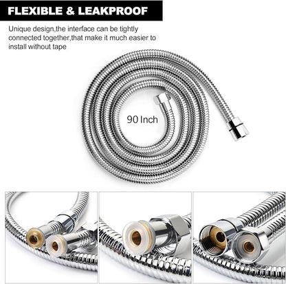Shower Hose Extra Long 90 Inches Brushed Chrome Handheld Shower Head Hose with Brass Insert and Nut - Lightweight and Flexible