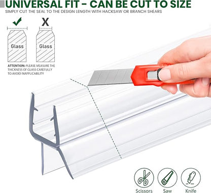 Shower Glass Door Bottom Seal, 2PCS 36 Inch Ultra Clear PVC Seal Strip with Sweep for 3/8"(10mm) Thick Frameless Glass Door, to Stop Water Leakage