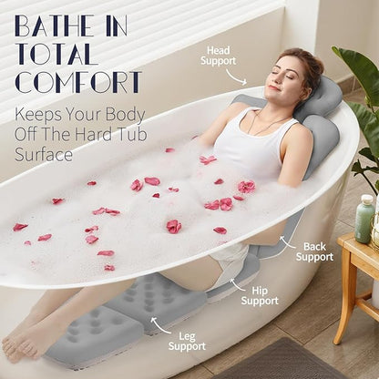 Full Body Bath Pillow for Bathtub, Thick Bathtub Cushion with Laundry Bag, Luxury Tub Pillow for Bath for Headrest Neck and Back Support Gray 60" x 16"