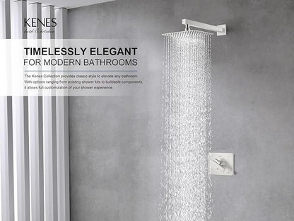 KENES Brushed Nickel 10-Inch Shower Head and Handle Set, Square Shower Faucet Set Bathroom Rainfall Shower System Wall Mount, KE-6024B (Shower Valve Included)