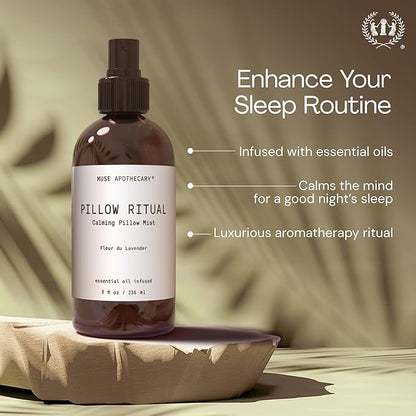 Muse Apothecary Pillow Ritual - Aromatic, Calming and Relaxing Pillow Mist, Linen and Fabric Spray - Infused with Natural Aromatherapy Essential Oils - 8 oz, Bergamot + French Lavender + Sandalwood