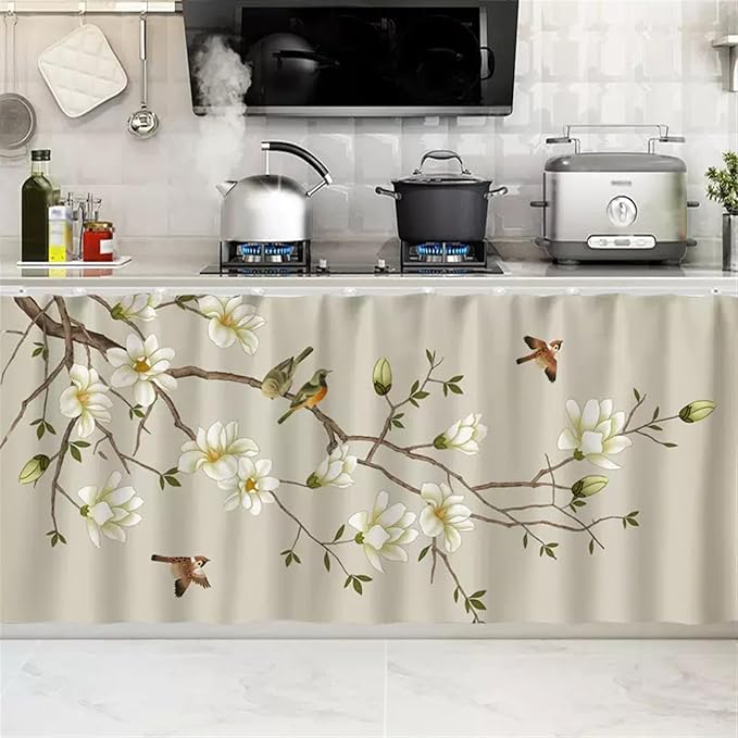 SK Studio Short Curtains for Kitchen, Cabinet Shelf Dust-Proof Blackout Tier Cafe Curtain Under Sink Skirt for Bathroom Laundry Room Style 12, 39.4" W x 27.6" H