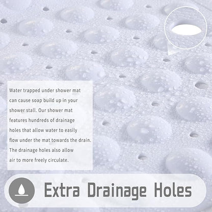 Yimobra Shower Stall Mat Non Slip, 21x21 Inch, Soft Square Bath Mat for Shower with Suction Cups and Drain Holes, Stall Floor Mats for Bathroom, Machine Washable, Bathroom Accessories, White