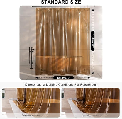 AmazerBath Shower Curtain Liner, 100% EVA Soft Clear Amber Heavy Duty Shower Curtain and Liner 2-in-1, 72x72 Luxury Plastic Weighted Bathroom Shower Liner, 12 Rustproof Grommets & 3 Heavyweight Stones