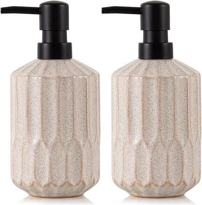 Fun Elements Bathroom Soap Dispenser, 16 Oz Luxurious Hand soap Dispenser for Bathroom, Ceramic Liquid Soap Dispenser for Bathroom Countertop with Plastic Pump, Silicone Funnel (2Pcs Black Pump)
