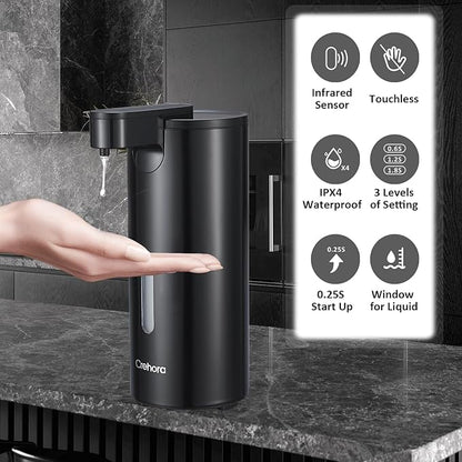 Automatic Soap Dispenser, Automatic Soap Dispenser Touchless, Kitchen & Bathroom, 3 Adjustable Volume for Liquid Soap, Water-Resistant, Hotel, Restaurant and School, Clog-Free, Black