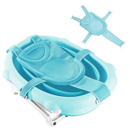 Baby Bath Seat Support Net Soft Headrest Baby Bath Cushion Pad, Breathable Newborn Infant Bathtub Shower Mesh Mat, Adjustable Shower Pad Portable Anti-Slip Bath Sling 0-18 Months, Blue (No Bathtub)