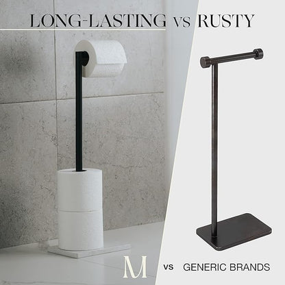 MARMOLUX ACC Free Standing Matte Black Toilet Paper Holder Stand White Marble Base and Storage - 4 Jumbo Roll Bathroom Hardware Toilet Tissue Organizer - Stainless Steel Bathroom Decor Accessory