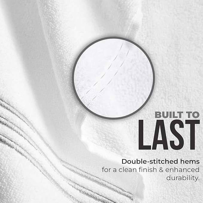 8-Piece Premium Towel Set, 2 Bath Towels, 2 Hand Towels, and 4 Wash Cloths, 100% Ring Spun Cotton Highly Absorbent Towels for Bathroom, Gym, Hotel, and Spa