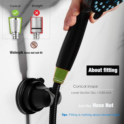 Hand held Showerhead Holder Wall Mounted with Suction Cup - Reusable- Wide Anlge Adustable Shower Hose Holder (Matte Black)