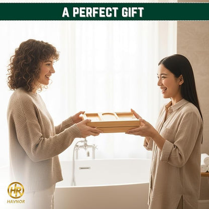 Bamboo Bathtub Caddy Tray Expandable & Foldable Bath Shelf with Book, Tablet & Wine Holder Adjustable Wooden Bath Tray for Relaxing Spa at Home – Fits Most Tub Sizes.
