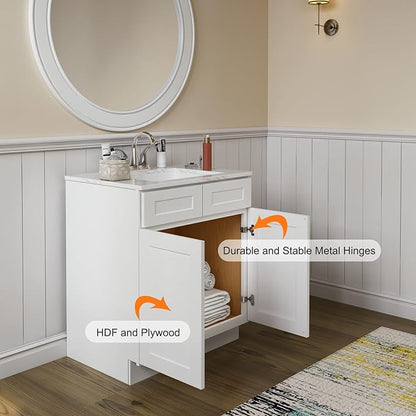 ROOMTEC Bathroom Cabinet, 36'' Free Standing Single Bathroom Vanity with 2 False Drawers and 2 Doors,Morden Bathroom Sink Vanity Storage Cabinet, Shaker White