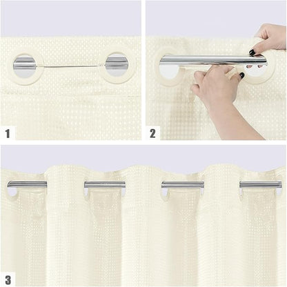 MitoVilla Ivory Waffle Small Stall Shower Curtain Liner Set 36 x 74, No Hooks Required Half Size Narrow Fabric Cloth Shower Curtain Set with Snap-in Liner for Modern Bathroom Decor, Ivory/Beige