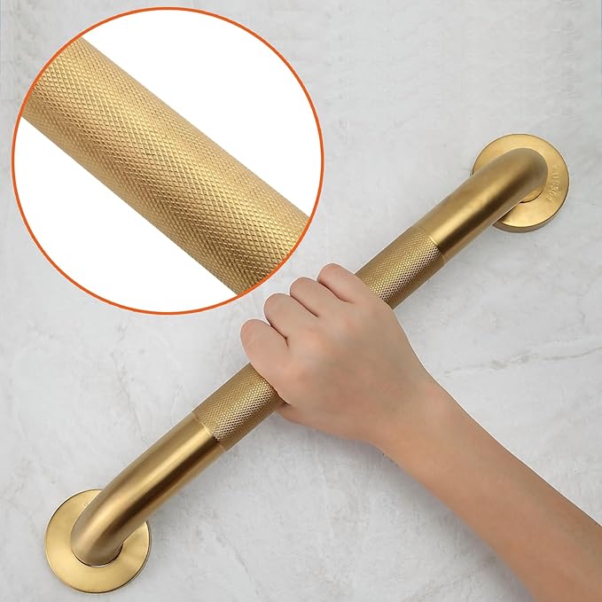 Shower Grab Bar, 2 Pack 24 Inch Gold Bathroom Grab Bar, 1.25" Diameter 304 Stainless Steel Anti-Slip Grab Bars for Bathtubs and Showers, Handicap Shower Grab Bar for Seniors Elderly