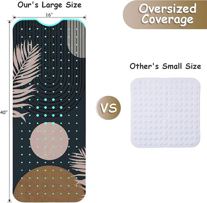 Bathtub Mat Non Slip, Bohemia Extra Long Bath tub Mat Shower Floor Mat with Suction Cups and Drain Holes for Adults Kids Elderly 40 X 16 Inch