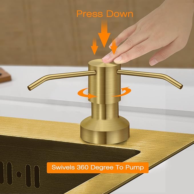Sink Soap Dispenser for Kitchen Sink, Countertop Built in Sink Soap Dispenser with 47”Extension Tube kit, No Need to Fill The Little Bottle Again (Golden)
