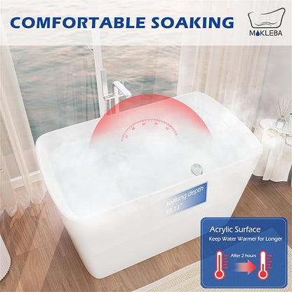 47" Lucite Acrylic Freestanding Bathtub，Square Shape Janpanese Soaking Tub with Seat Desgin,Toe-tap Chrome Right Drain, Slotted Overflow, cUPC Certified,Glossy White
